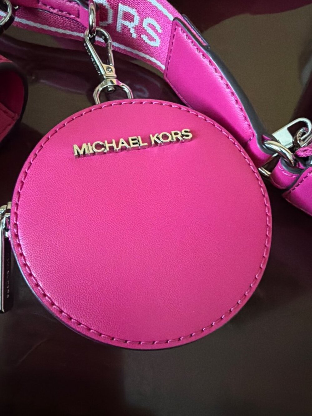 Michael Kors Pink Zebra Print Crossbody Purse 3-Pc Coin Earbud Set - Like New - Picture 7 of 16